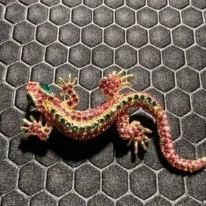 Lizard Brooch with Aqua and Pink Crystals